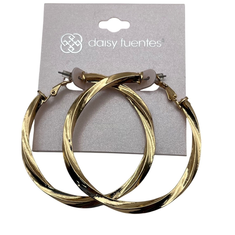 Daisy Fuentes Twisted Hoop Earrings‎ Gold Tone Classic Everyday Style